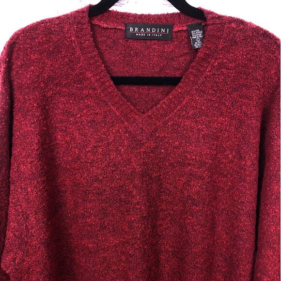 Brandini Ribbed V-neck Textured Wool Blend Long Sleeve Burgundy Knit Sweater L - Picture 2 of 12